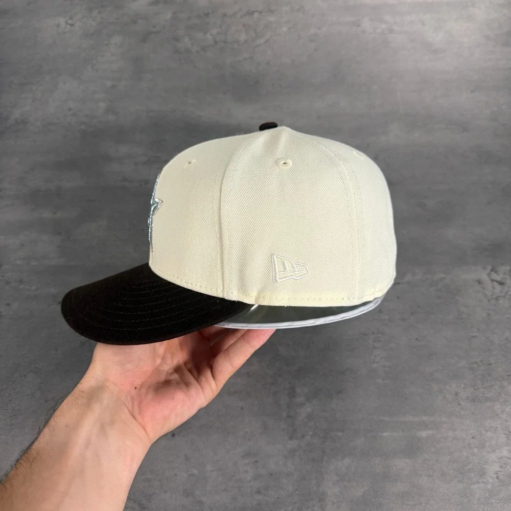 Hat Club Houston Astros New Era Hat 7 1/8 59FIFTY Off White Brown Metallic Blue